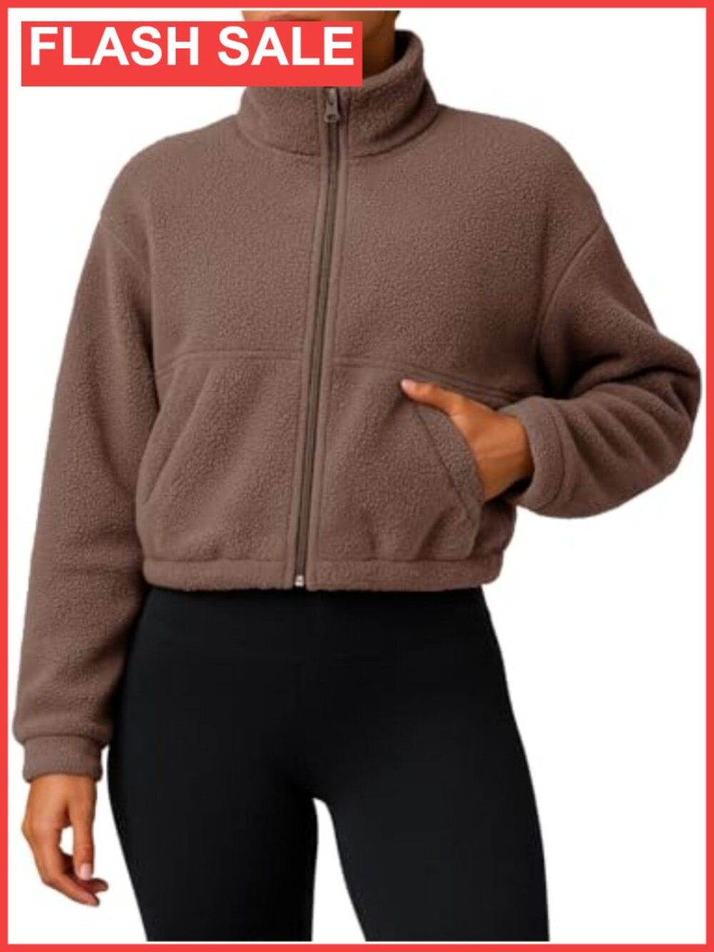 Sherpa Fleece Jacket Cropped Full Zip Cozy Fuzzy Coat